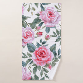 Roze Roos Bloemige Cottagecore Waterverf Patroon Badhanddoek