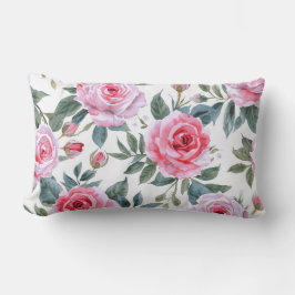 Roze Roos Bloemige Cottagecore Waterverf Patroon Kussen