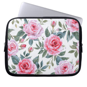 Roze Roos Bloemige Cottagecore Waterverf Patroon Laptop Sleeve