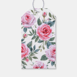 Roze Roos Bloemige Elegante Waterverf Patroon Cadeaulabel
