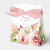 Roze Roos Bloemige Groene Meisje Baby Shower Bedankdoosjes (Voorkant Zijde)