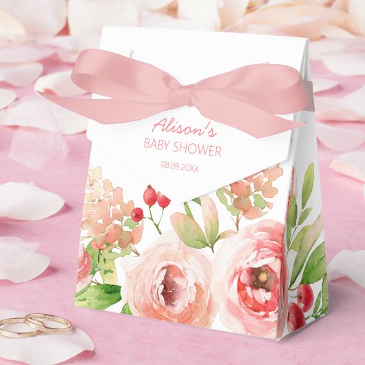 Roze Roos Bloemige Groene Meisje Baby Shower Bedankdoosjes
