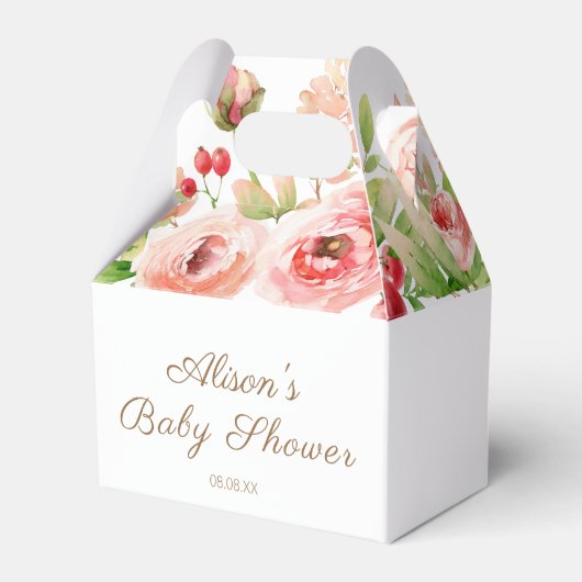 Roze Roos Bloemige Groene Meisje Baby Shower Bedankdoosjes (Achterkant)