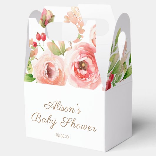 Roze Roos Bloemige Groene Meisje Baby Shower Bedankdoosjes (Geopend)