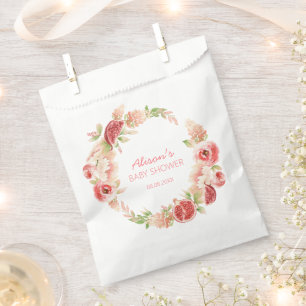 Roze Roos Bloemige Groene Meisje Baby Shower  Bedankzakje