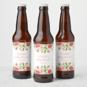 Roze Roos Bloemige Groene Meisje Baby Shower Bier Etiket (Flessen)