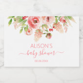 Roze Roos Bloemige Groene Meisje Baby Shower Mini Sparkling Wijnetiket (Enkel label)