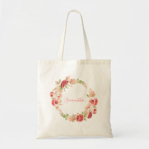 Roze Roos Bloemige Groene Meisje Baby Shower Tote Bag