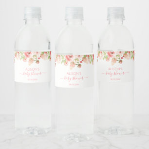Roze Roos Bloemige Groene Meisje Baby Shower Waterfles Etiket