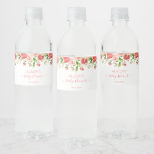 Roze Roos Bloemige Groene Meisje Baby Shower Waterfles Etiket