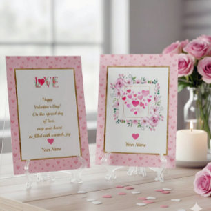 Roze Roos Bloemige Harten Valentijnsdag Cadeaus Kaart