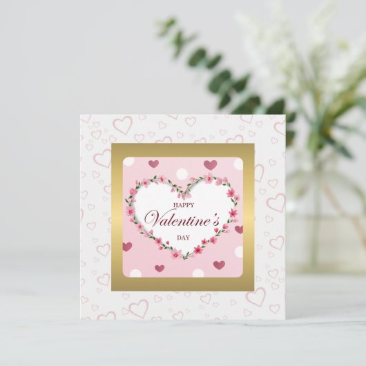 Roze Roos Bloemige Hartjes Valentijnsdag Cadeaus Kaart (Staand voorkant)