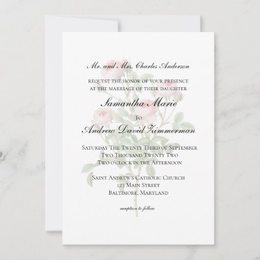 Roze Roos Bloemige Klassieke Formele Elegante Brui Kaart (Voorkant)