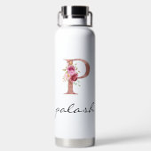 Roze Roos Bloemige Letter P Monogram Waterfles (Achterkant)
