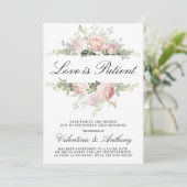 Roze Roos Bloemige Liefde is Geduldig Trouwen Aankondiging (Staand voorkant)