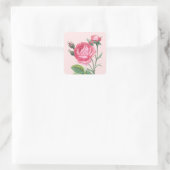 Roze roos bloemige moderne pastel vierkante sticker (Tas)