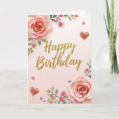 Roze Roos Bloemige Verjaardagskaart Kaart (Voorkant)