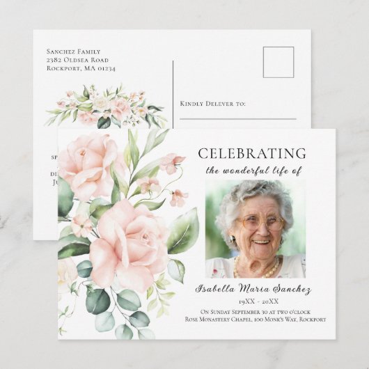 Roze Roos Bloemige Viering Van Het Leven Foto Briefkaart (Voorkant / Achterkant)