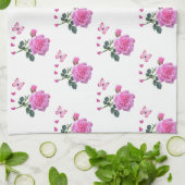 Roze roos bloemige vlinder harten handdoek (Gevouwen)