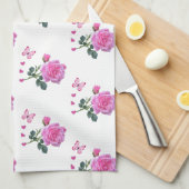 Roze roos bloemige vlinder harten handdoek (Quarter Fold)