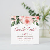 Roze Roos Bloemige Waterverf Bruiloft Feest Save The Date (Staand voorkant)