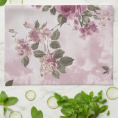 Roze Roos Bloemige Waterverf Theedoek (Gevouwen)