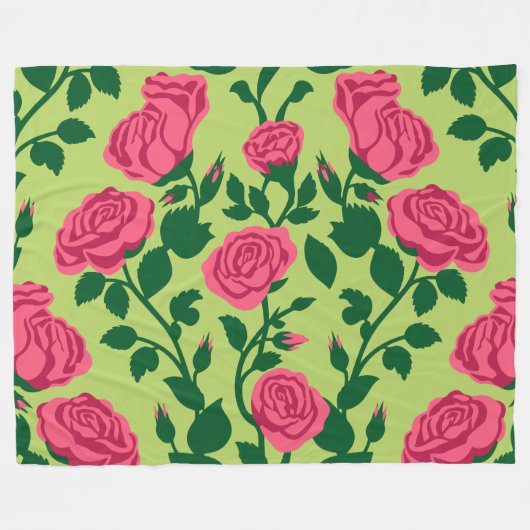 Roze Roos Bloemmotief Fleece Deken (Voorkant (Horizontaal))
