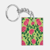 Roze Roos Bloemmotief Sleutelhanger (Voorkant Links)