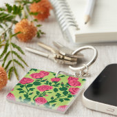Roze Roos Bloemmotief Sleutelhanger (Voorkant Rechts)