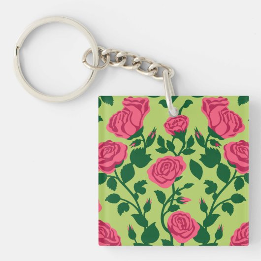 Roze Roos Bloemmotief Sleutelhanger (Voorkant)