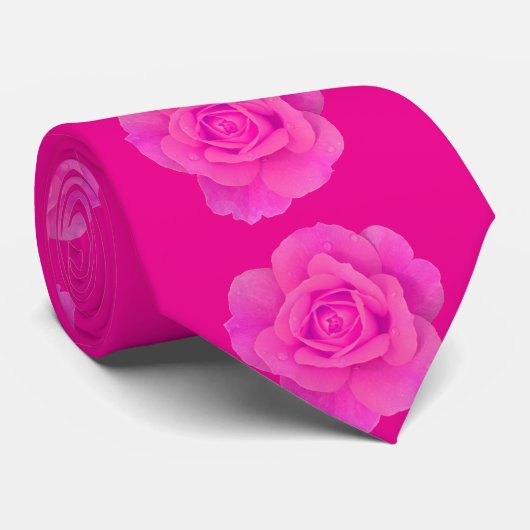 Roze roos bloempatroon abstract cadeau feest gunst stropdas (Opgerold)