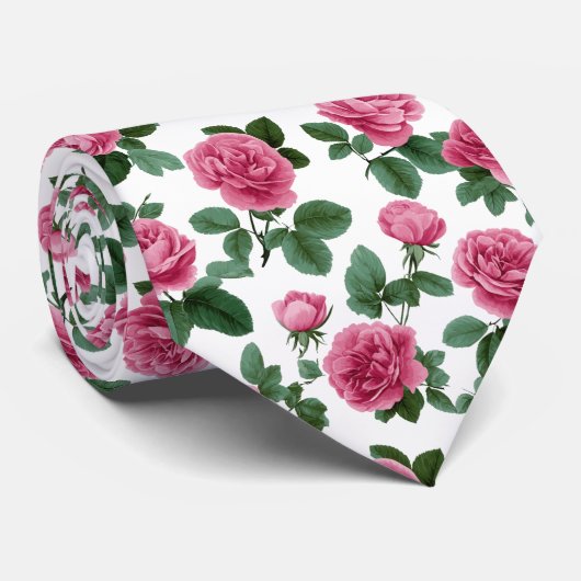 Roze Roos Bloempatroon Stropdas (Opgerold)