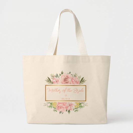 Roze Roos Bloemstuk Aangepaste Moeder van de Bruid Grote Tote Bag (Voorkant)