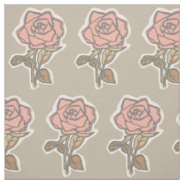 Roze Roos Blokprint Taupe Bloemjurk Stof