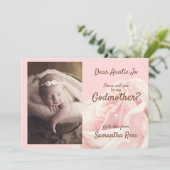 Roze roos bloost Godmother uitnodiging (Staand voorkant)