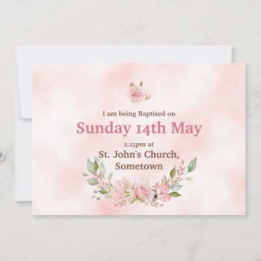 Roze roos bloost Godmother uitnodiging (Achterkant)