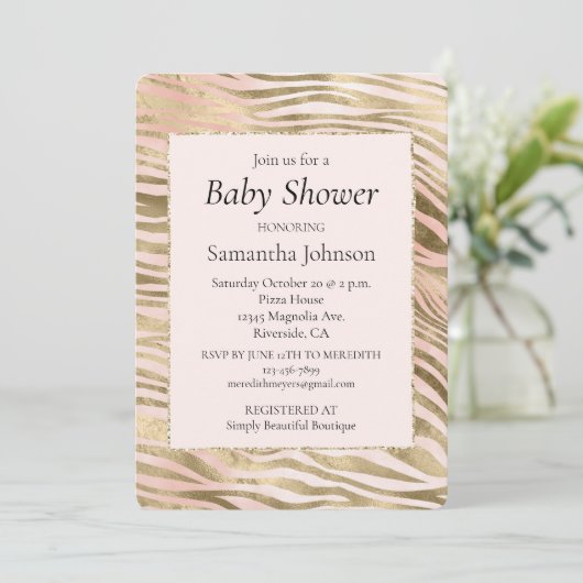 Roze Roos Blush Goud Zebra Dierenprint    Kaart (Staand voorkant)