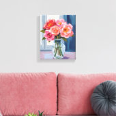 Roze Roos Boeket Glas Vaas Romantisch Bloemstuk Canvas Afdruk (Insitu (Woonkamer))