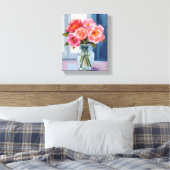 Roze Roos Boeket Glas Vaas Romantisch Bloemstuk Canvas Afdruk (Insitu (Slaapkamer))