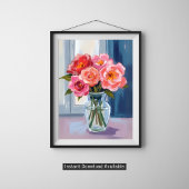 Roze Roos Boeket Glas Vaas Romantisch Bloemstuk Poster