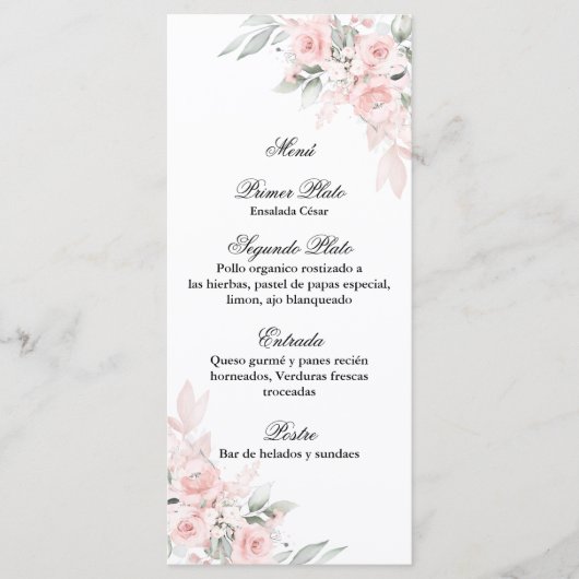 Roze roos boeket menu voor quinceañera (Voorkant)