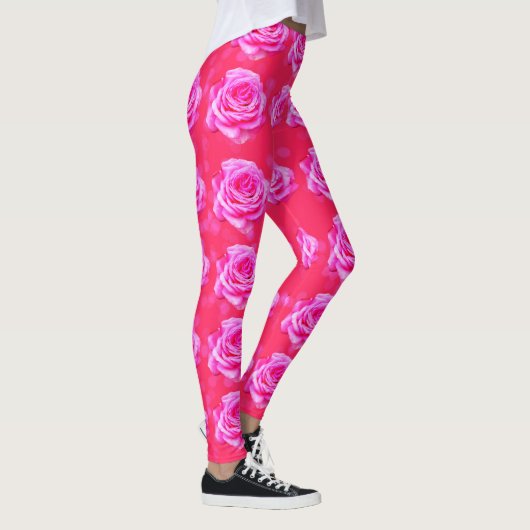 Roze Roos Bokeh, Glitter Roze Dames Leggings (Rechts)