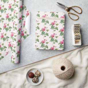 Roze Roos Botanisch Cadeaupapier
