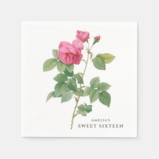 Roze roos  Botanisch Servet (Voorkant)