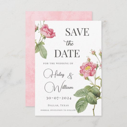 Roze Roos Botanische Bloemrijke Chic Bewaar de Dat Kaart (Voorkant / Achterkant)