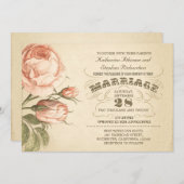 roze roos botanische bruiloft uitnodiging (Voorkant / Achterkant)