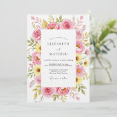 Roze Roos Botanische Romantische Bruiloft Kaart (Staand voorkant)
