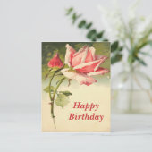 Roze Roos Briefkaart (Staand voorkant)
