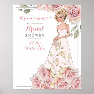 Roze Roos Bruid Bruiloft Feest Welkom Poster