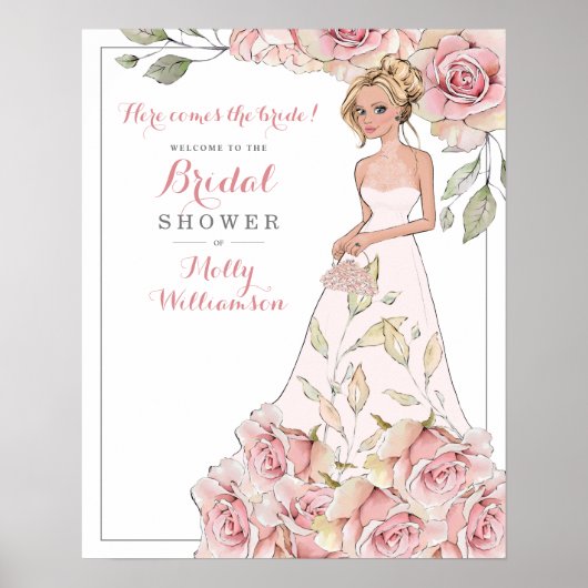 Roze Roos Bruid Bruiloft Feest Welkom Poster (Voorkant)